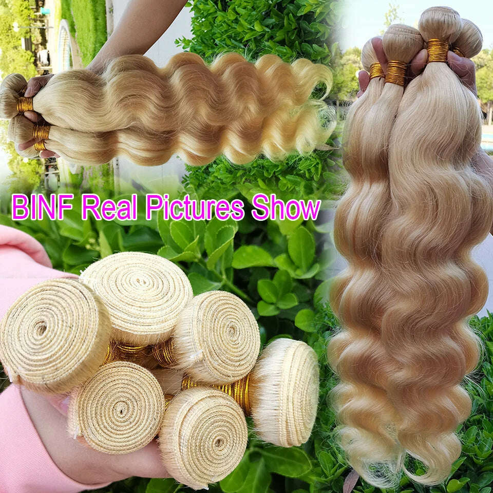 KIMLUD, 613 Honey Blonde Color Hair Extension Brazilian Hair Weave Bundle 8-30 Inch Body Wave Remy Human Hair Can Buy 1 3 4 Bundle Deal, KIMLUD Womens Clothes