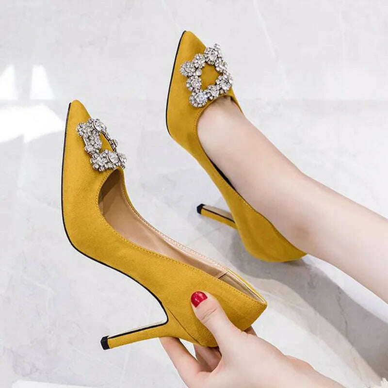 KIMLUD, 6cm New Fashion Satin Pointed Toe with Rhinestone Bow Sexy High Heels Banquet Party Women Shoes 41 42 43, KIMLUD Womens Clothes