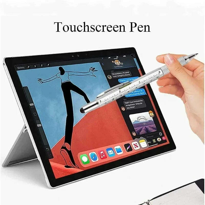 KIMLUD, 7-in-1 Multifunctional Screen Touch Ballpoint Pen Capacitive Pen with Screwdriver Scale Level Pens Gadgets Construction Tools, KIMLUD Womens Clothes