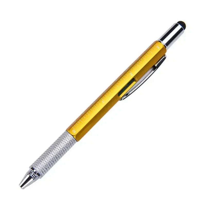 KIMLUD, 7-in-1 Multifunctional Screen Touch Ballpoint Pen Capacitive Pen with Screwdriver Scale Level Pens Gadgets Construction Tools, Yellow, KIMLUD Womens Clothes