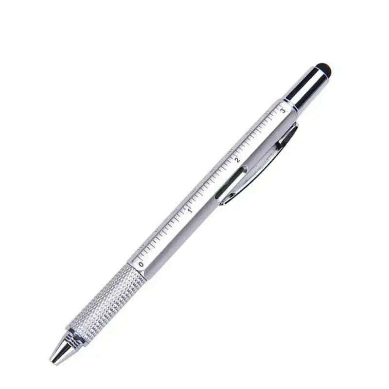 KIMLUD, 7-in-1 Multifunctional Screen Touch Ballpoint Pen Capacitive Pen with Screwdriver Scale Level Pens Gadgets Construction Tools, Silver, KIMLUD Womens Clothes