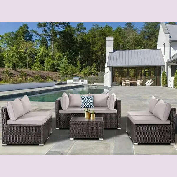 KIMLUD, 7-piece courtyard furniture set, modular wicker outdoor segmented sofa, PE wicker outdoor setL  W   H  28.5*25.6*25.6 inch, Brown Rattan Gray / United States / 7Pcs, KIMLUD APPAREL - Womens Clothes