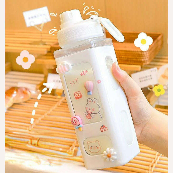 KIMLUD, 700ml Cute Water Bottle for Girls with Lid Straw Sticker Plastic Juice Milk Portable Kawaii Tumbler Children's Drinkware, white-700ml-stickers / as named, KIMLUD Womens Clothes