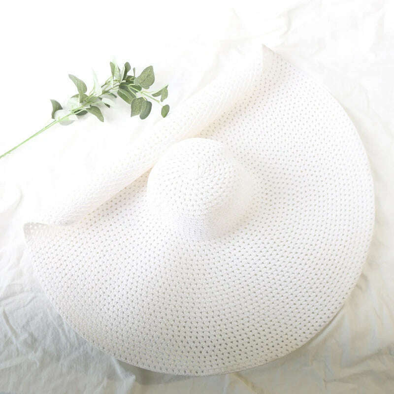 KIMLUD, 70cm Oversized  Wide Brim Sun Hat Travel  Large UV Protection Beach Straw Hats Women's Summer Floppy Foldable Chapeaux Wholesale, white (openwork) / 54-57cm, KIMLUD Womens Clothes