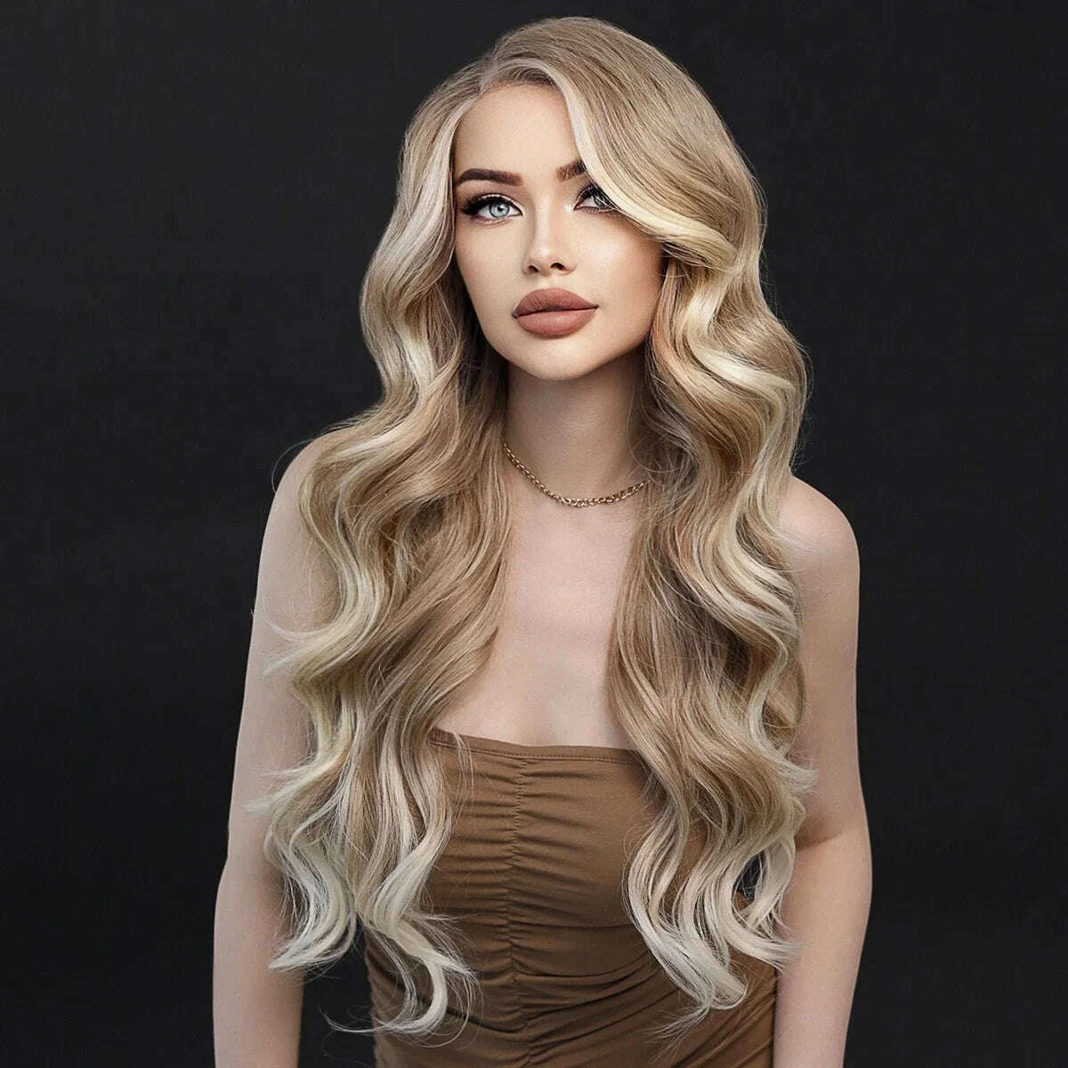 KIMLUD, 7JHH WIGS 13*4 Lace Front Wig Long Loose Wavy Blonde Wig for Women Synthetic Light Brown Lace Side Bangs Wigs Natural Looking, KIMLUD Womens Clothes