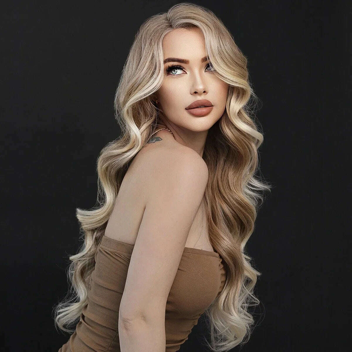 KIMLUD, 7JHH WIGS 13*4 Lace Front Wig Long Loose Wavy Blonde Wig for Women Synthetic Light Brown Lace Side Bangs Wigs Natural Looking, KIMLUD Womens Clothes