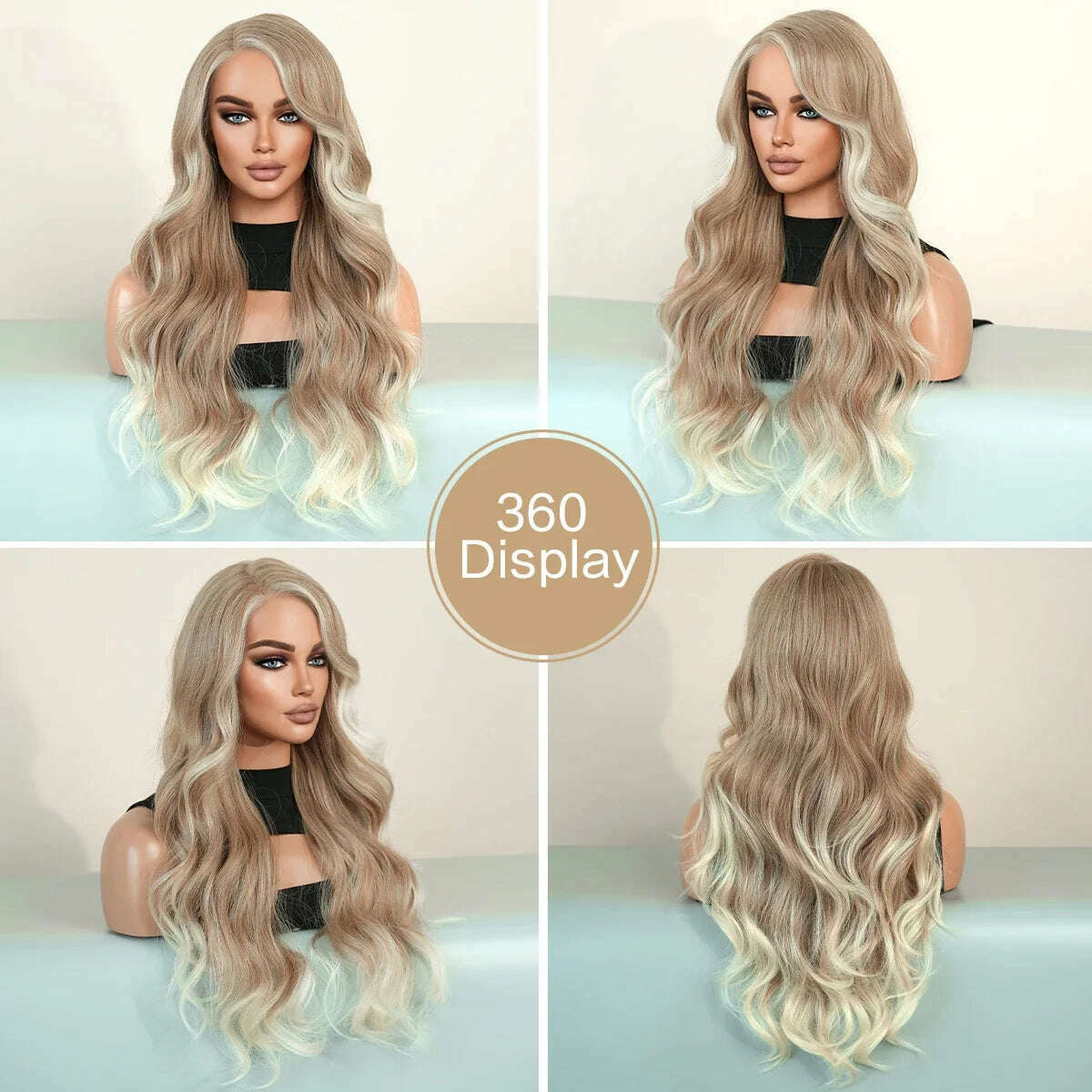 KIMLUD, 7JHH WIGS 13*4 Lace Front Wig Long Loose Wavy Blonde Wig for Women Synthetic Light Brown Lace Side Bangs Wigs Natural Looking, KIMLUD Womens Clothes