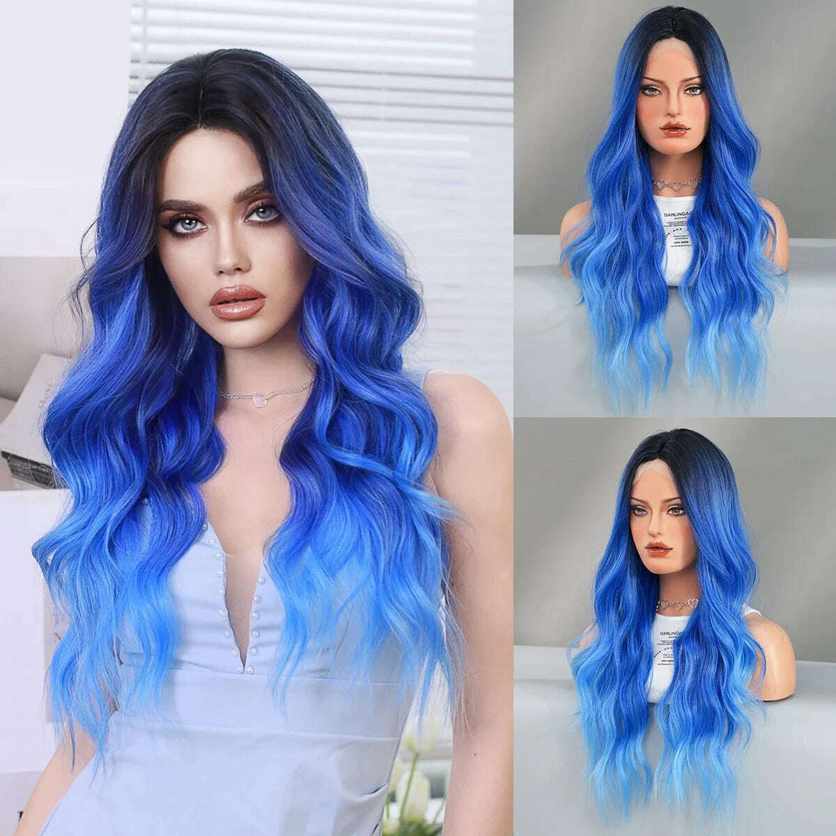 7JHH WIGS 13*4 Lace Front Wig Long Loose Wavy Blonde Wig for Women Synthetic Light Brown Lace Side Bangs Wigs Natural Looking - KIMLUD