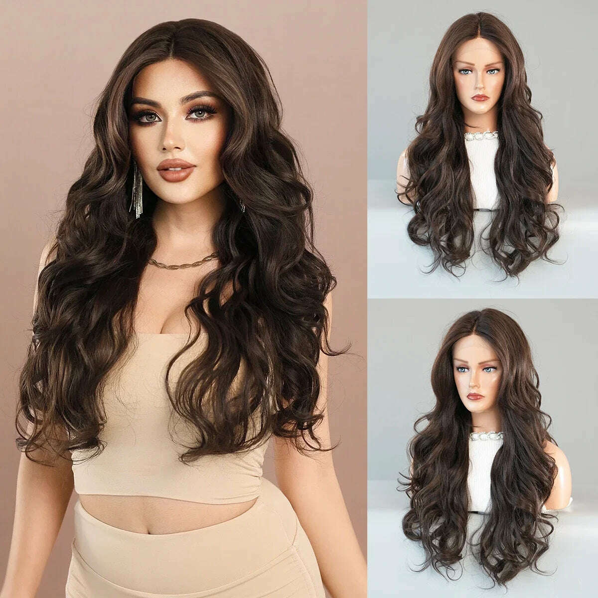 KIMLUD, 7JHH WIGS 13*4 Lace Front Wig Long Loose Wavy Blonde Wig for Women Synthetic Light Brown Lace Side Bangs Wigs Natural Looking, SZ5078-1, KIMLUD APPAREL - Womens Clothes