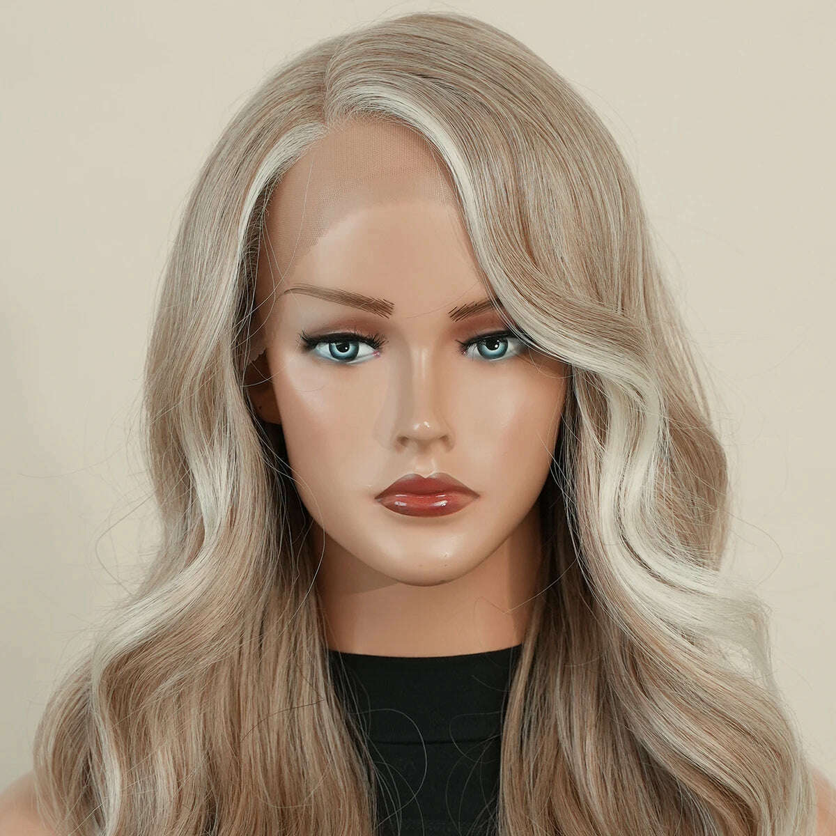 7JHH WIGS 13*4 Lace Front Wig Long Loose Wavy Blonde Wig for Women Synthetic Light Brown Lace Side Bangs Wigs Natural Looking - KIMLUD