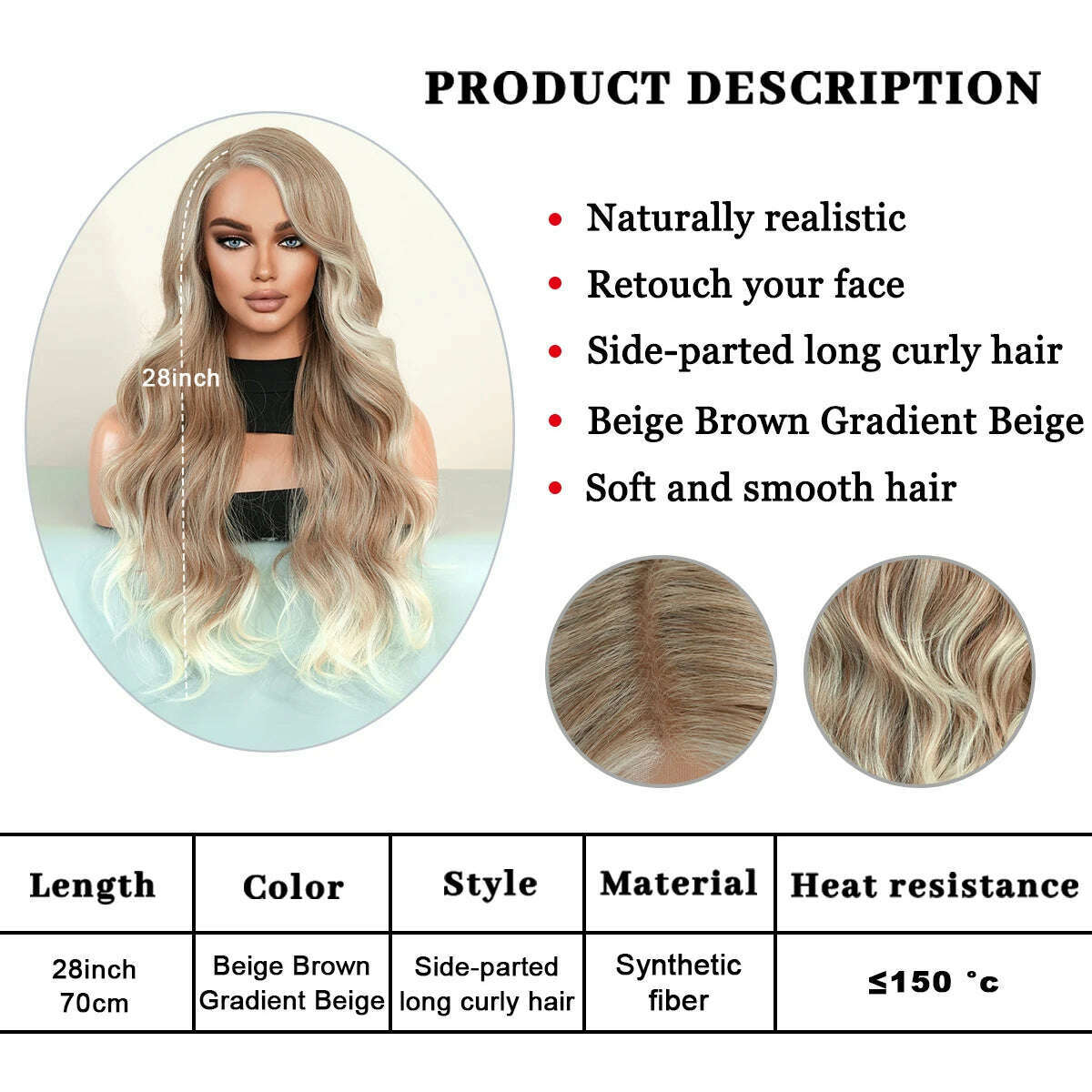 KIMLUD, 7JHH WIGS 13*4 Lace Front Wig Long Loose Wavy Blonde Wig for Women Synthetic Light Brown Lace Side Bangs Wigs Natural Looking, KIMLUD Womens Clothes