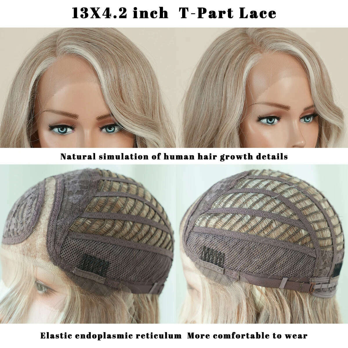 7JHH WIGS 13*4 Lace Front Wig Long Loose Wavy Blonde Wig for Women Synthetic Light Brown Lace Side Bangs Wigs Natural Looking - KIMLUD