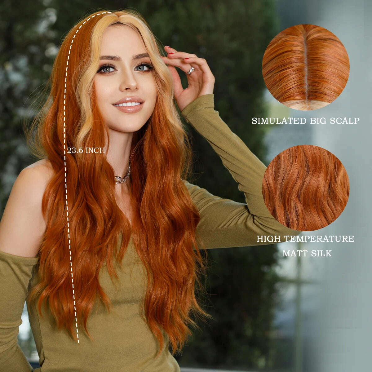 KIMLUD, 7JHH WIGS Bright Orange Long Wavy Women Wig Natural Synthetic Wigs with Bangs for Black Women Daily Party Cosplay Heat Resistant, KIMLUD Womens Clothes