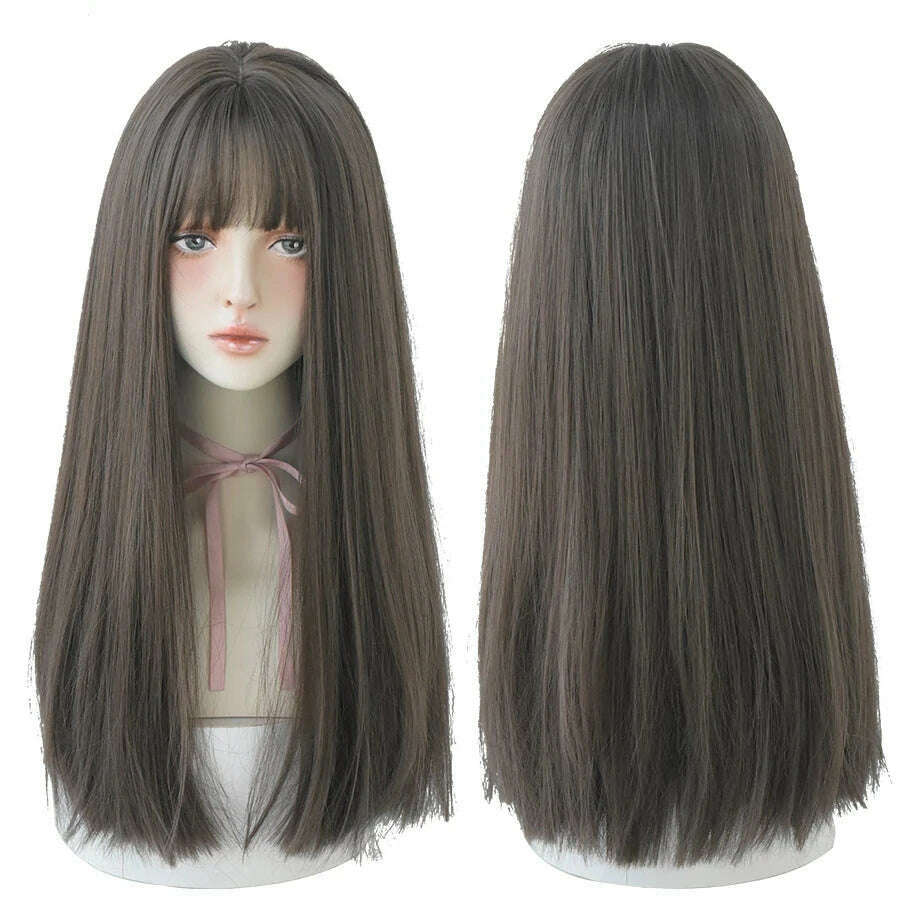 7JHHWIGS Long Straight Synthetic Light Brown Wigs With Bang For Women Heat-Resistant Daily Use Hair Hot Sell Wholesale Wigs - KIMLUD