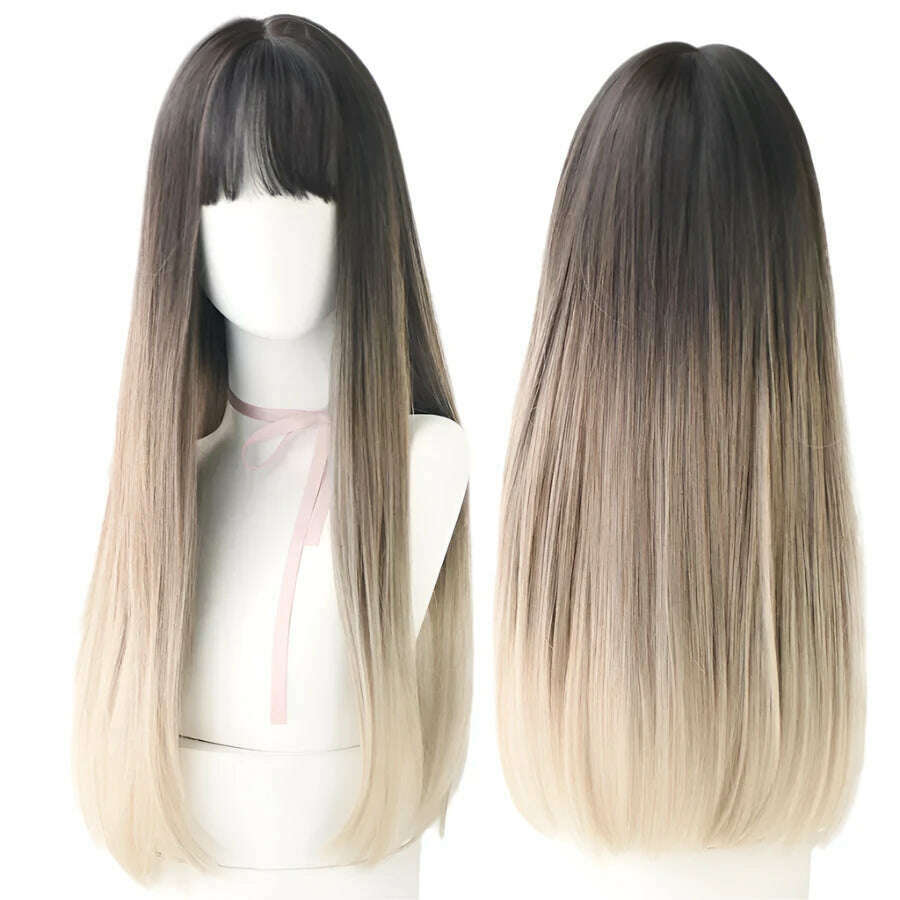 7JHHWIGS Long Straight Synthetic Light Brown Wigs With Bang For Women Heat-Resistant Daily Use Hair Hot Sell Wholesale Wigs - KIMLUD