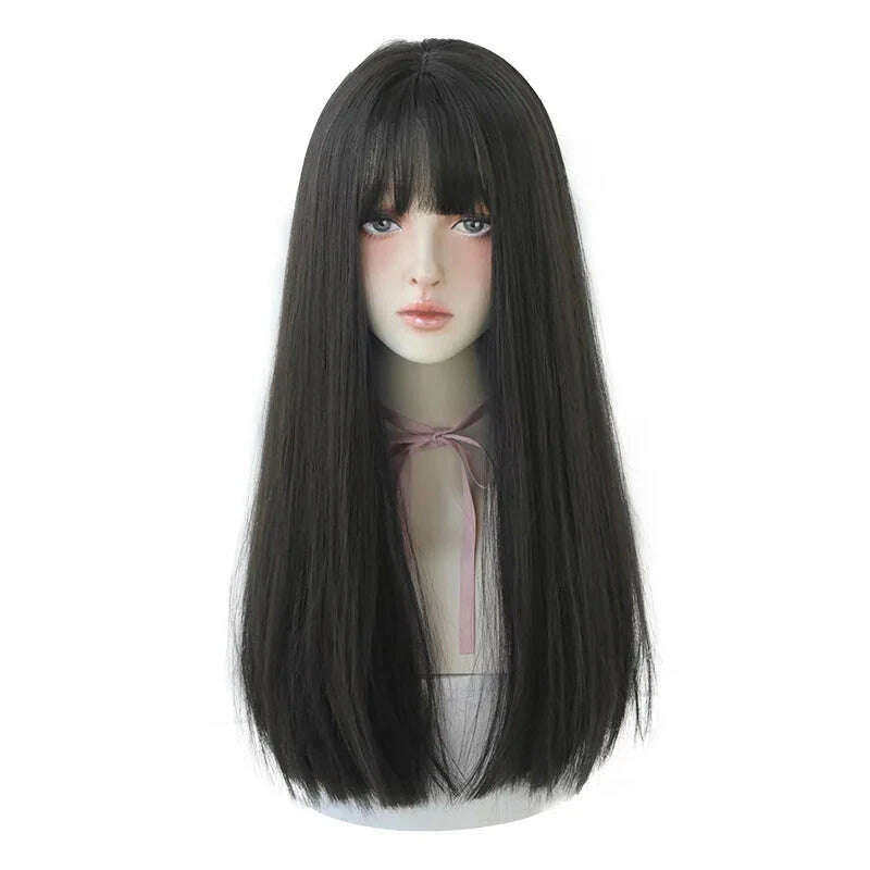 KIMLUD, 7JHHWIGS Long Straight Synthetic Light Brown Wigs With Bang For Women Heat-Resistant Daily Use Hair Hot Sell Wholesale Wigs, C8268-1, KIMLUD APPAREL - Womens Clothes