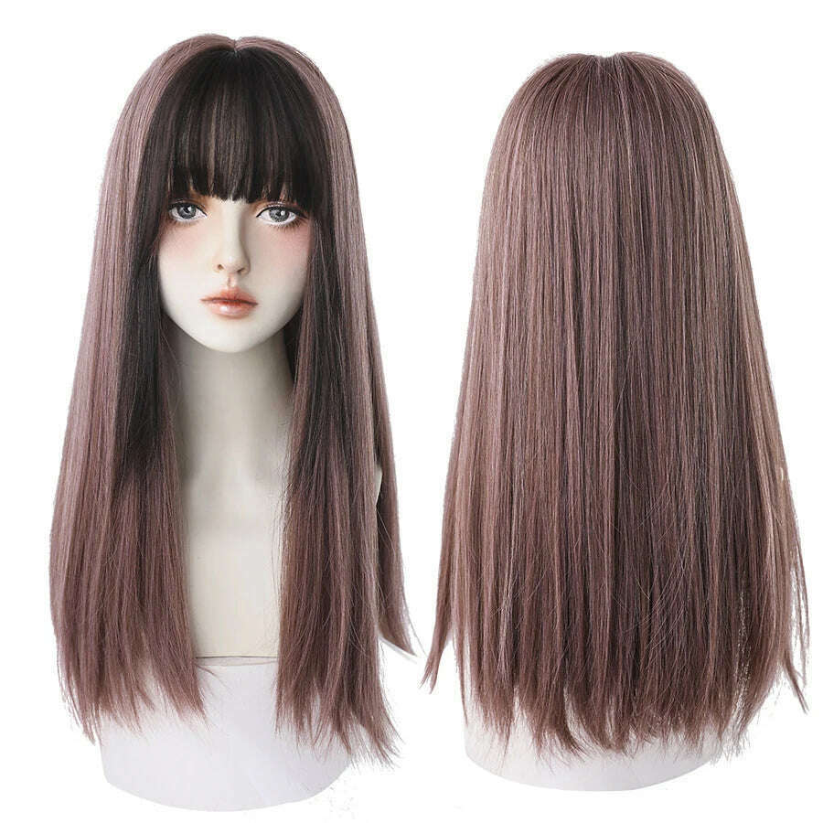 KIMLUD, 7JHHWIGS Long Straight Synthetic Light Brown Wigs With Bang For Women Heat-Resistant Daily Use Hair Hot Sell Wholesale Wigs, KIMLUD Womens Clothes