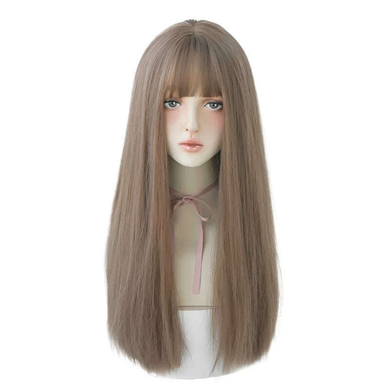 7JHHWIGS Long Straight Synthetic Light Brown Wigs With Bang For Women Heat-Resistant Daily Use Hair Hot Sell Wholesale Wigs - KIMLUD