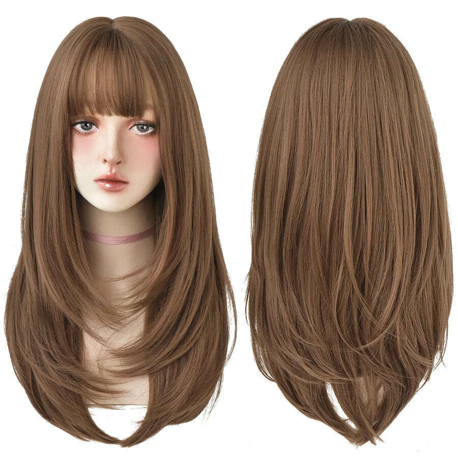 7JHHWIGS Long Straight Synthetic Light Brown Wigs With Bang For Women Heat-Resistant Daily Use Hair Hot Sell Wholesale Wigs - KIMLUD