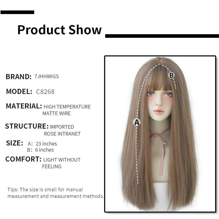 KIMLUD, 7JHHWIGS Long Straight Synthetic Light Brown Wigs With Bang For Women Heat-Resistant Daily Use Hair Hot Sell Wholesale Wigs, KIMLUD Womens Clothes