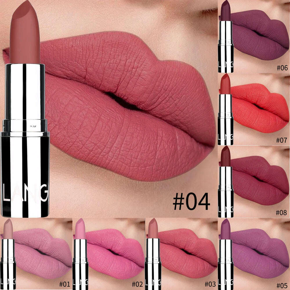 8 Colors Matte Bullet Lipstick Waterproof Long-Lasting Velvet Lipstick Easy To Wear 2023 Nude Batom Nutritious Makeup - KIMLUD