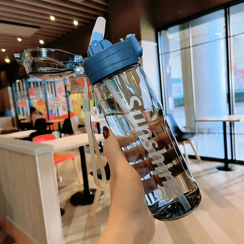 KIMLUD, 800ml Sports Water Bottle With Straw Plastic Water Bottles With Scale Leak Proof Drinking Bottles For Outdoor BPA Free Drinkware, Blue / 800ml, KIMLUD Womens Clothes