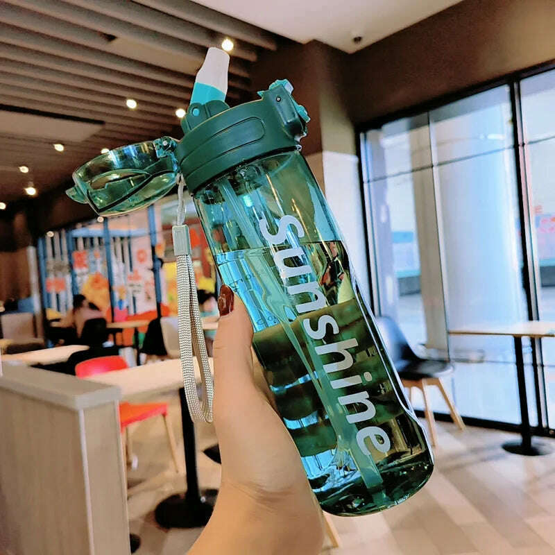 KIMLUD, 800ml Sports Water Bottle With Straw Plastic Water Bottles With Scale Leak Proof Drinking Bottles For Outdoor BPA Free Drinkware, Green / 800ml, KIMLUD Womens Clothes