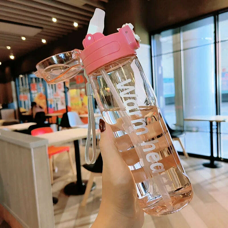 KIMLUD, 800ml Sports Water Bottle With Straw Plastic Water Bottles With Scale Leak Proof Drinking Bottles For Outdoor BPA Free Drinkware, Pink / 800ml, KIMLUD Womens Clothes