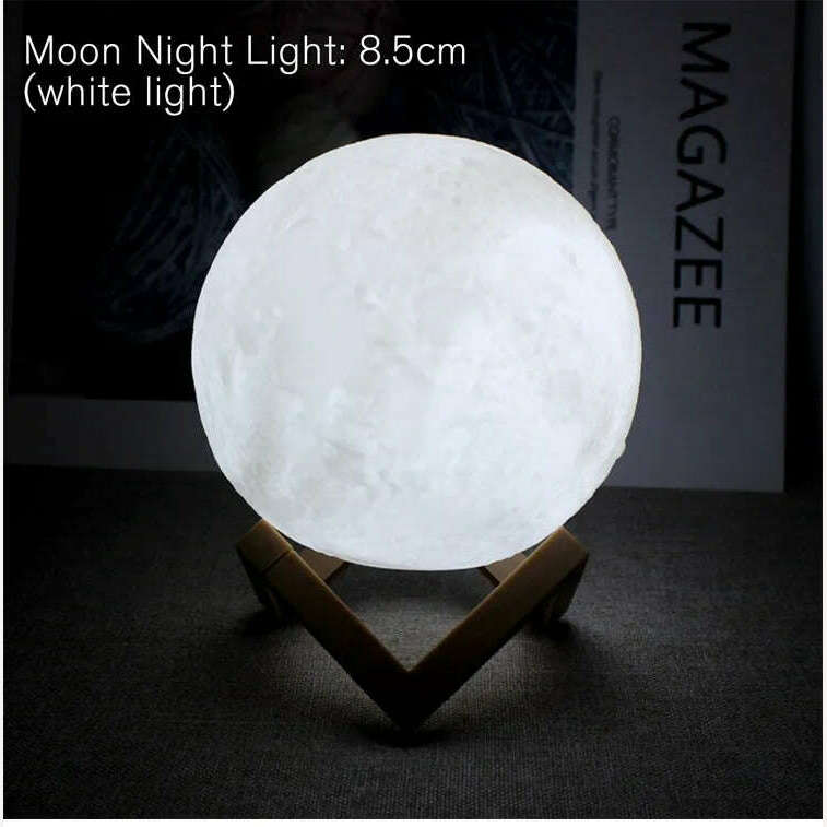 KIMLUD, 8cm Moon Lamp LED Night Light Battery Powered With Stand Starry Lamp Bedroom Decor Night Lights Kids Gift Moon Lamp, white, KIMLUD Womens Clothes