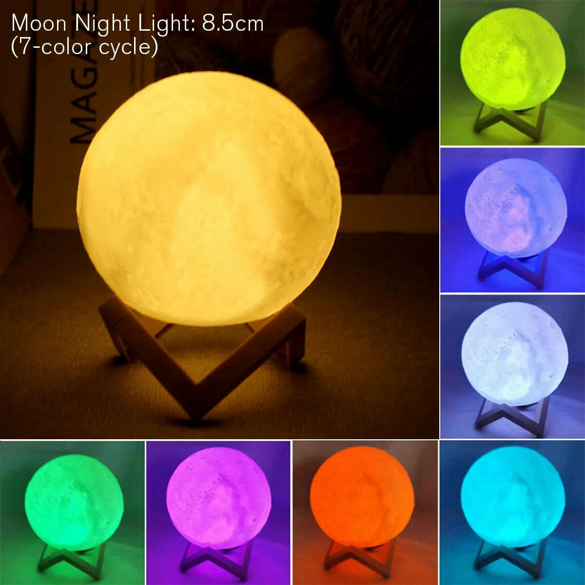 KIMLUD, 8cm Moon Lamp LED Night Light Battery Powered With Stand Starry Lamp Bedroom Decor Night Lights Kids Gift Moon Lamp, KIMLUD Womens Clothes