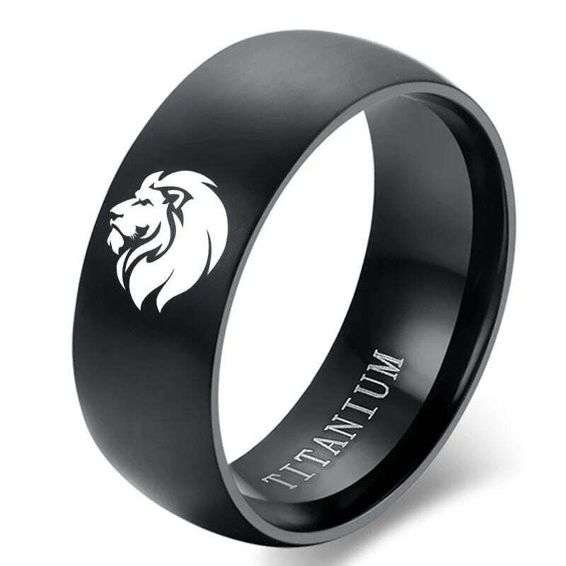 KIMLUD, 8mm Black Titanium A Male Lion Ring For Men and Women, KIMLUD Womens Clothes