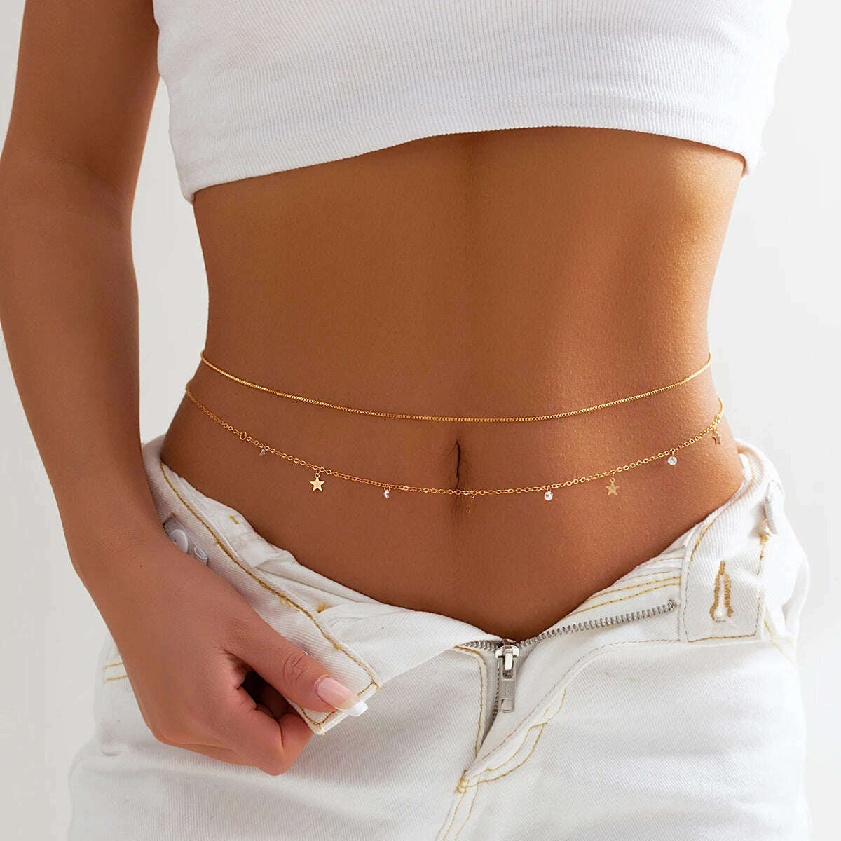 KIMLUD, 9 Styles Boho Rhinestone Zircon Star Moon Pendant Waist Belly Belt Chain Women Summer Bikini Y2K Accessories Rave Body Jewelry, KIMLUD Womens Clothes