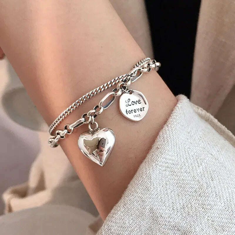 925 Sterling Silver Bracelet Good Luck Ball Words Punk Heart Strawberry For Woman Girl Fashion Jewelry Gift Dropship Wholesale - KIMLUD