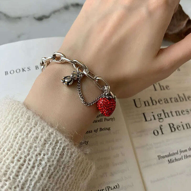 925 Sterling Silver Bracelet Good Luck Ball Words Punk Heart Strawberry For Woman Girl Fashion Jewelry Gift Dropship Wholesale - KIMLUD