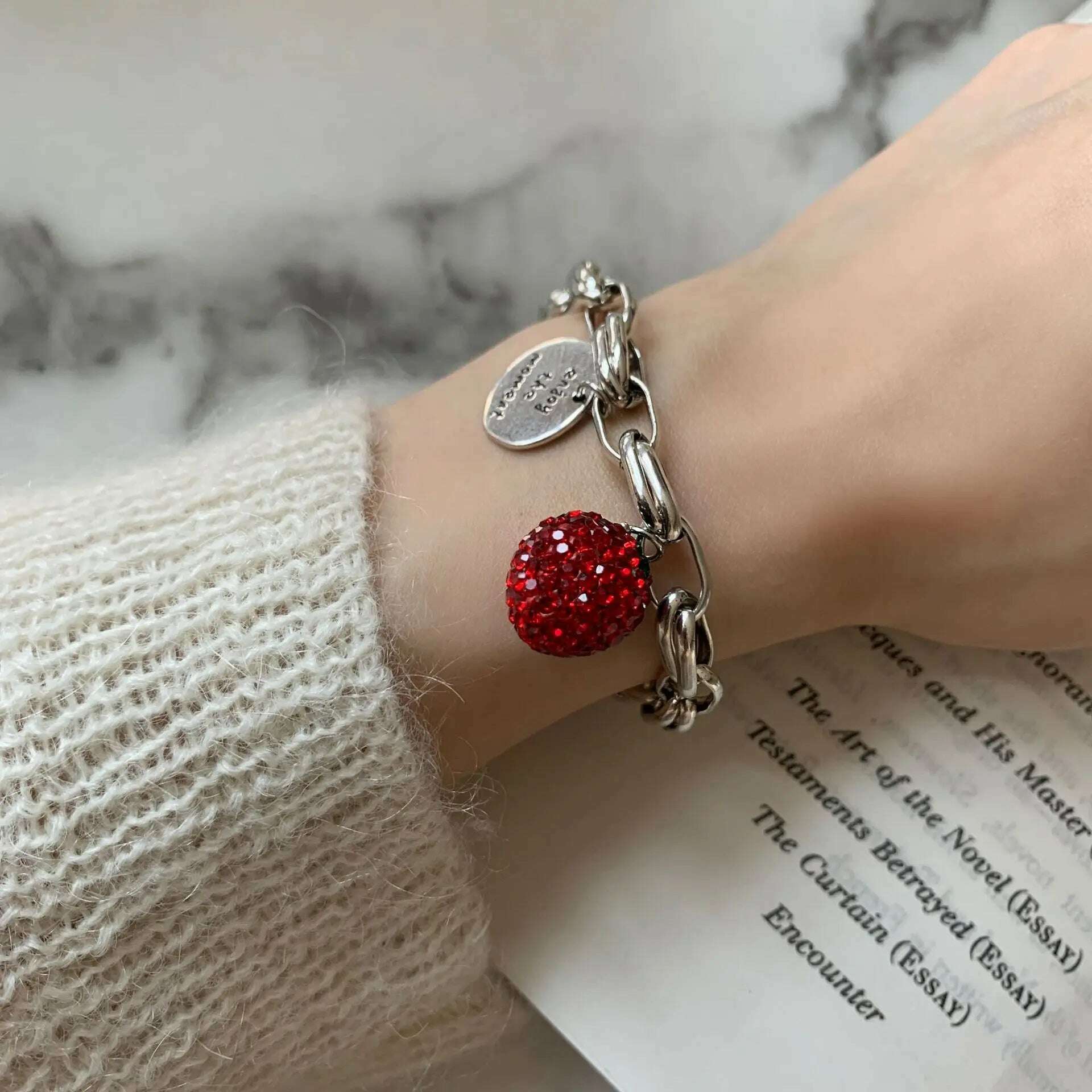 925 Sterling Silver Bracelet Good Luck Ball Words Punk Heart Strawberry For Woman Girl Fashion Jewelry Gift Dropship Wholesale - KIMLUD