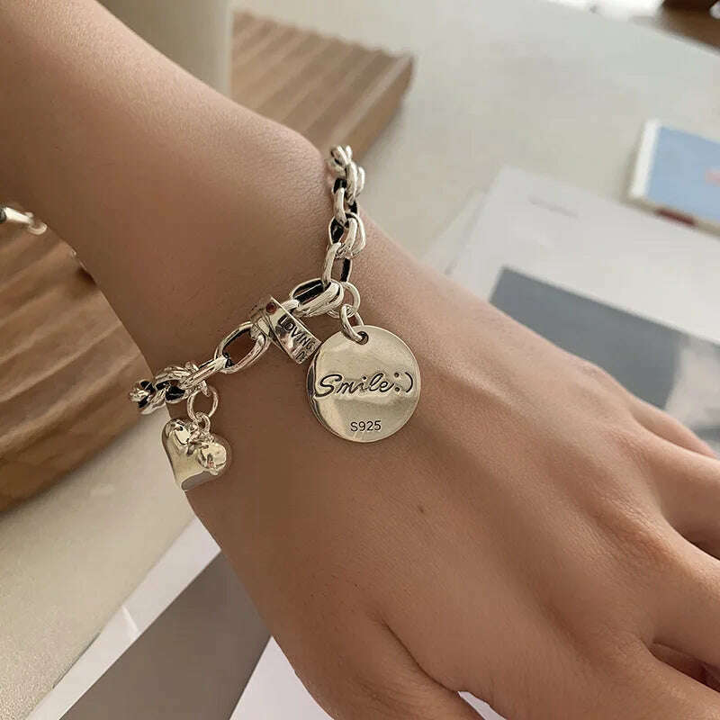 925 Sterling Silver Bracelet Good Luck Ball Words Punk Heart Strawberry For Woman Girl Fashion Jewelry Gift Dropship Wholesale - KIMLUD