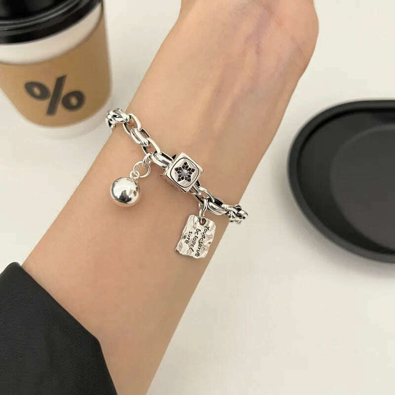 925 Sterling Silver Bracelet Good Luck Ball Words Punk Heart Strawberry For Woman Girl Fashion Jewelry Gift Dropship Wholesale - KIMLUD