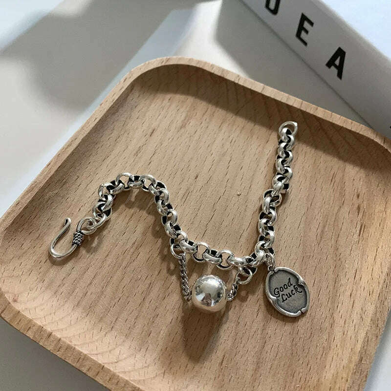 925 Sterling Silver Bracelet Good Luck Ball Words Punk Heart Strawberry For Woman Girl Fashion Jewelry Gift Dropship Wholesale - KIMLUD