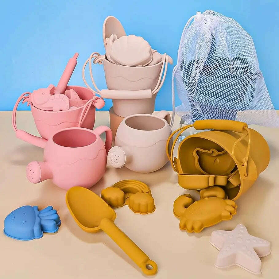 KIMLUD, 9PCS/8PCS Summer Beach Set Toys For Kids Digging Sand Plastic Bucket Watering Bottle Shovels Children Beach Water Game Toys Tool, KIMLUD Womens Clothes