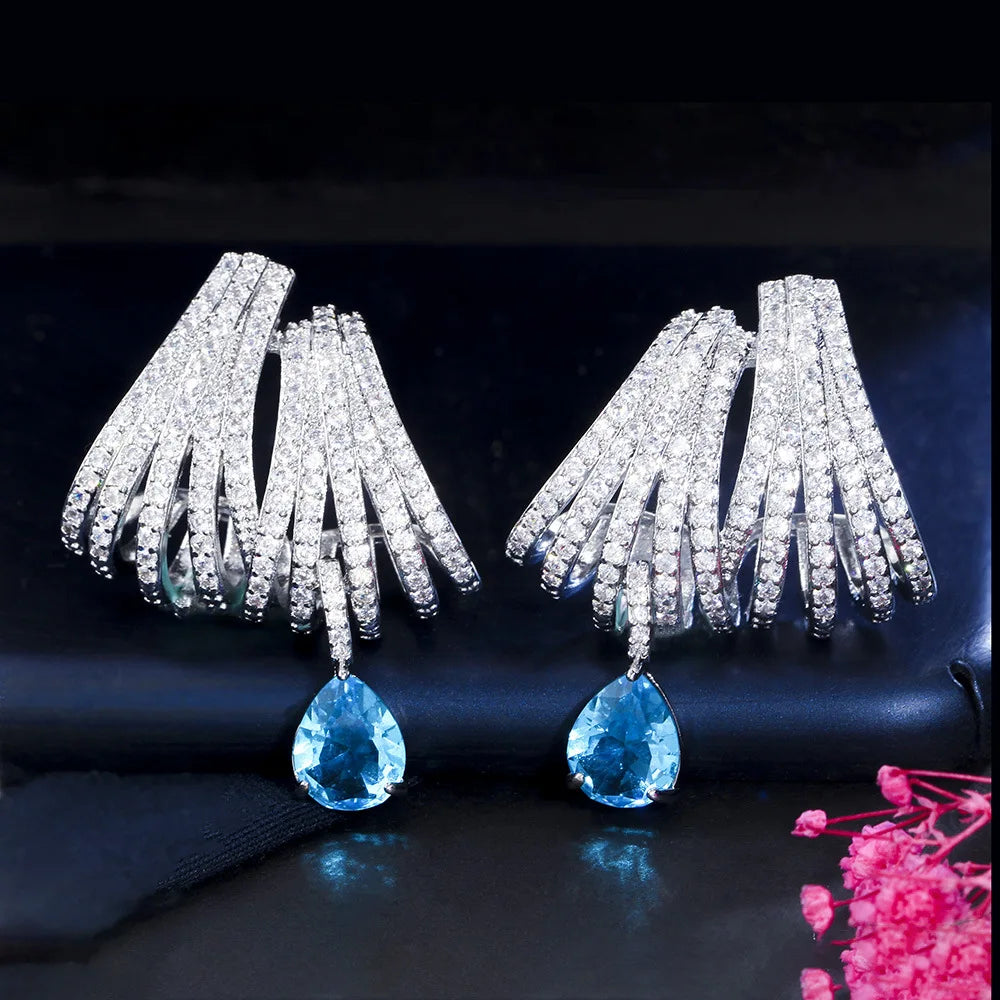 JitDoo Luxury DOUBLE CLAWS STUD Earrings for Women Wedding Trendy Cubic Zircon Indian Party Jewelry GIFT