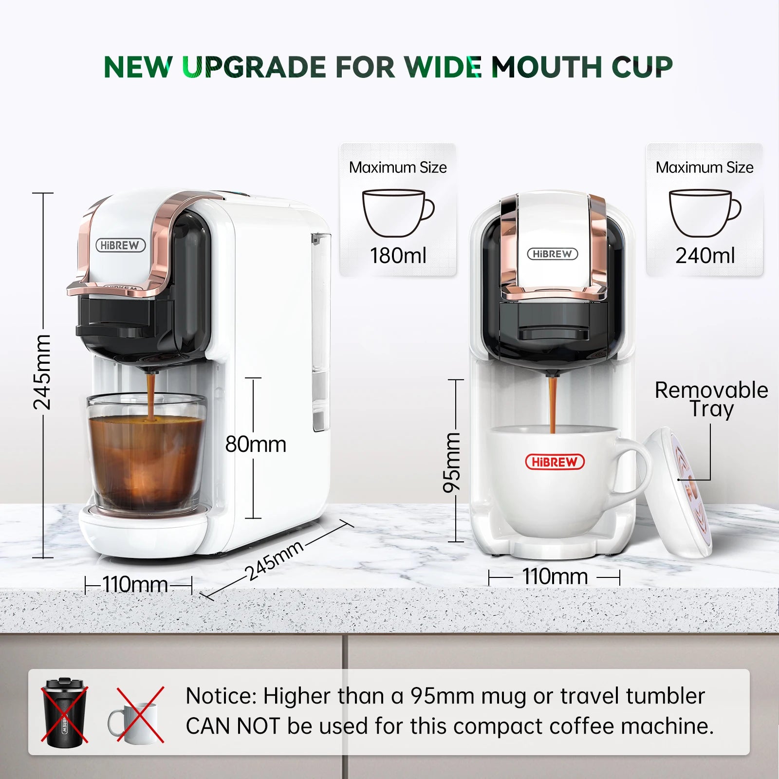 HiBREW Multiple Capsule Coffee Machine, Hot/Cold Dolce Gusto Milk Nespresso Capsule ESE Pod Ground Coffee Cafeteria 19Bar 5 in 1