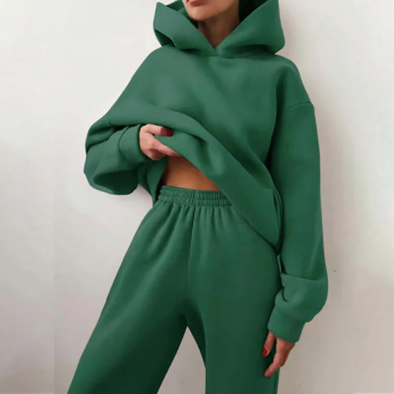 Women Hooded Tracksuit Sports 2 Pieces Set Streetwear Sweatshirts Pullover Pants Suit Home Sweatpants Trousers Outfits 2023