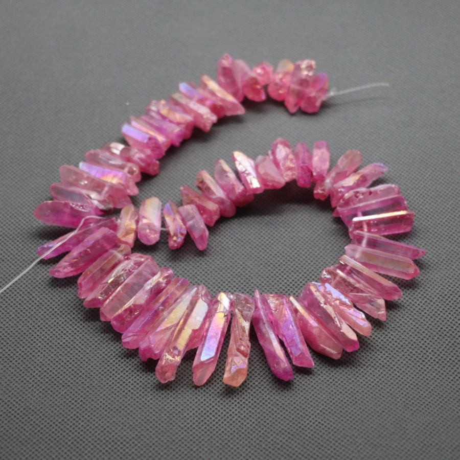 Biggest Promotion Titanium Pink Crystal Quartz Top Drilled Point Beads Raw Crystal Stick Pendants Women Jewelry Making