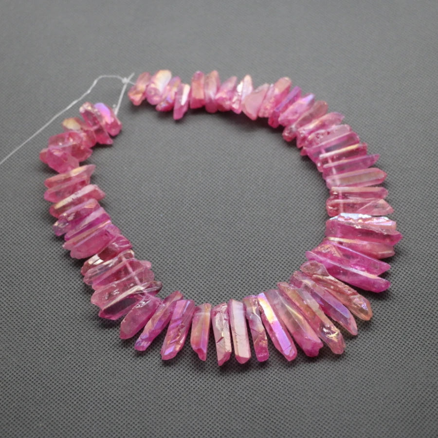 Biggest Promotion Titanium Pink Crystal Quartz Top Drilled Point Beads Raw Crystal Stick Pendants Women Jewelry Making