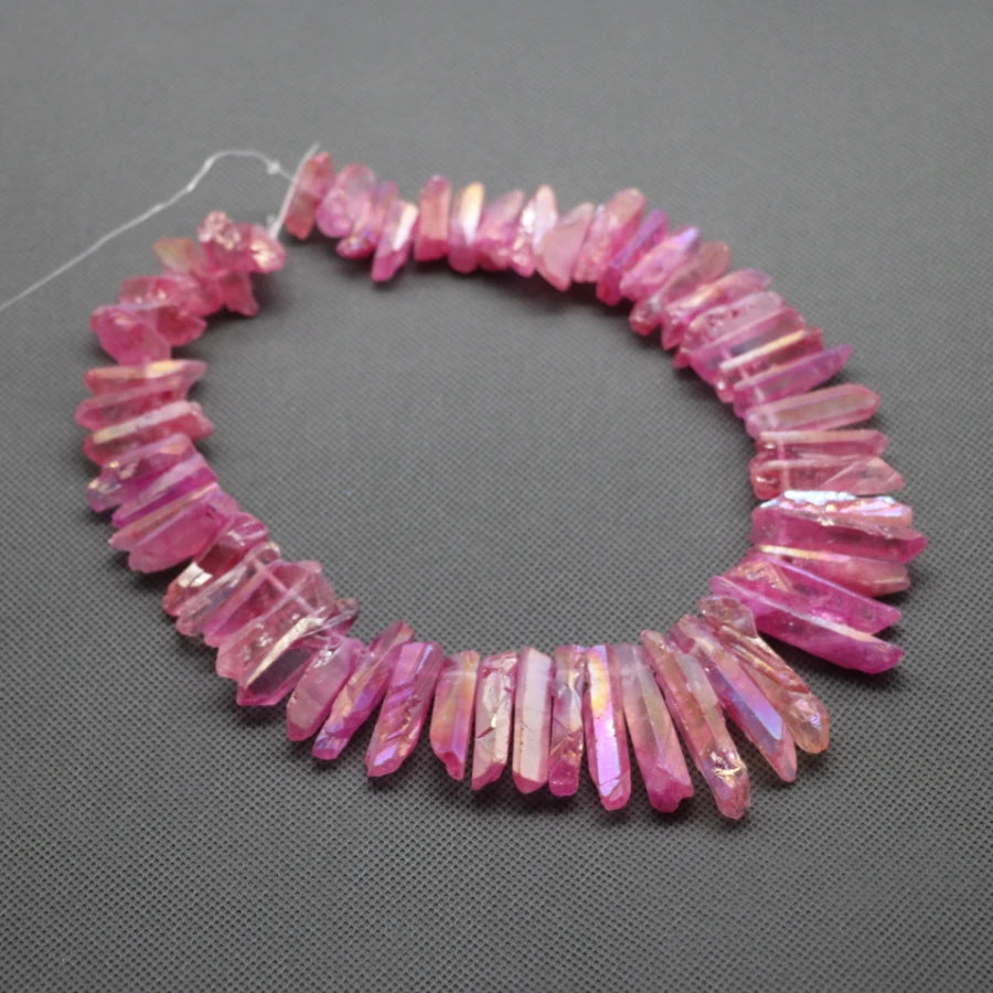 Biggest Promotion Titanium Pink Crystal Quartz Top Drilled Point Beads Raw Crystal Stick Pendants Women Jewelry Making