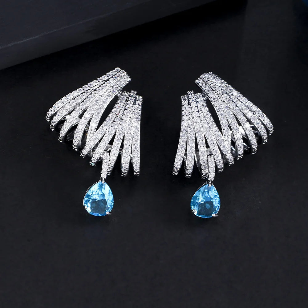 JitDoo Luxury DOUBLE CLAWS STUD Earrings for Women Wedding Trendy Cubic Zircon Indian Party Jewelry GIFT