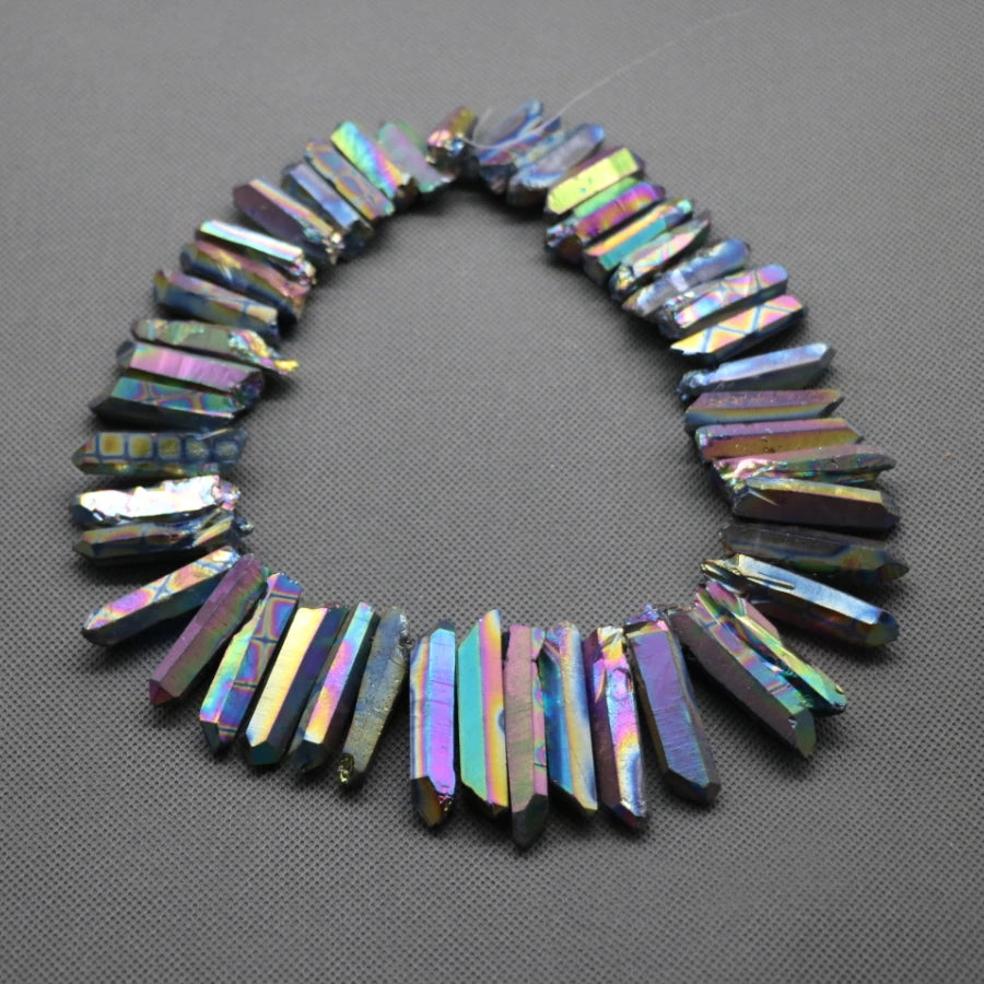 15.5" strand Titanium Rainbow AB Crystal Quartz Top Drilled Point Beads Mixed Color Raw Crystal Stick Pendants Jewelry Making