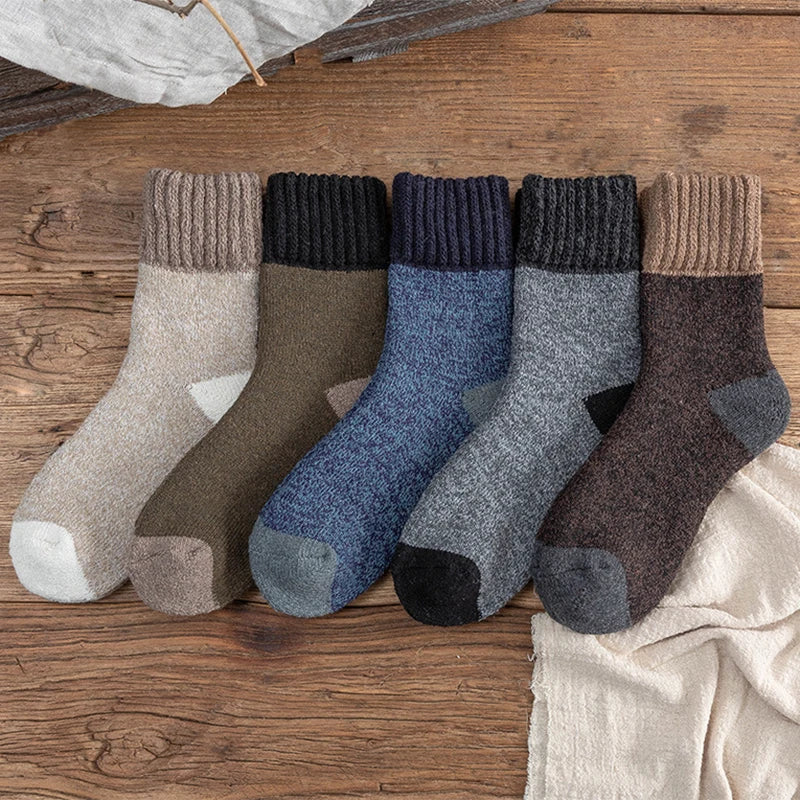 5Pairs/Lot Winter Thicken Wool Socks Men's High Quality Towel Keep Warm Sock Cotton Christmas Gift Socks For Male Thermal 38-45 - KIMLUD