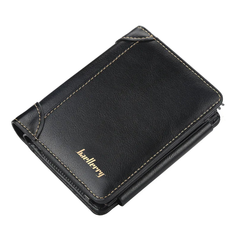 KIMLUD, New PU Leather Men Wallets High Quality Zipper Short Desigh Card Holder Male Purse Vintage Coin Holder Men Wallets, Black, KIMLUD APPAREL - Womens Clothes