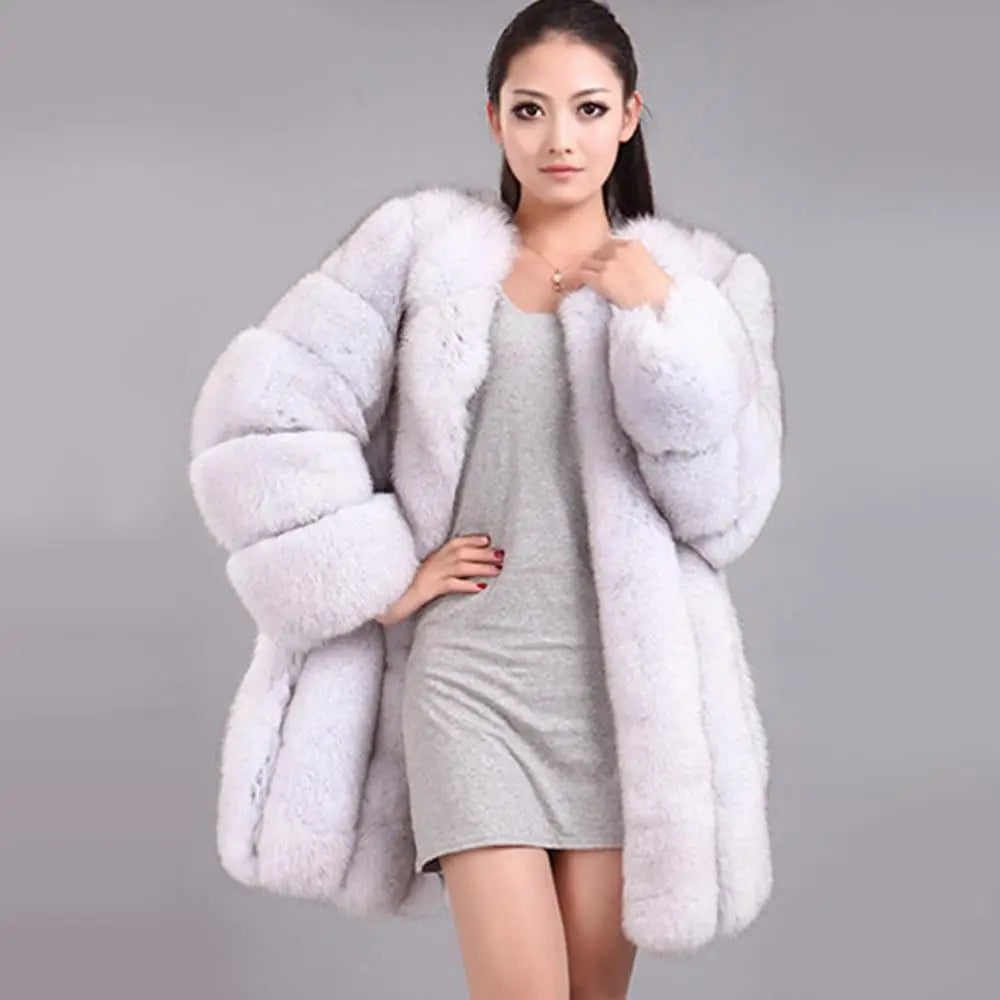 NEW Winter Woman Fluffy Faux Fur Coat Qualified Thick Imitated Fox Fur Overcoat Female Warm Outwear